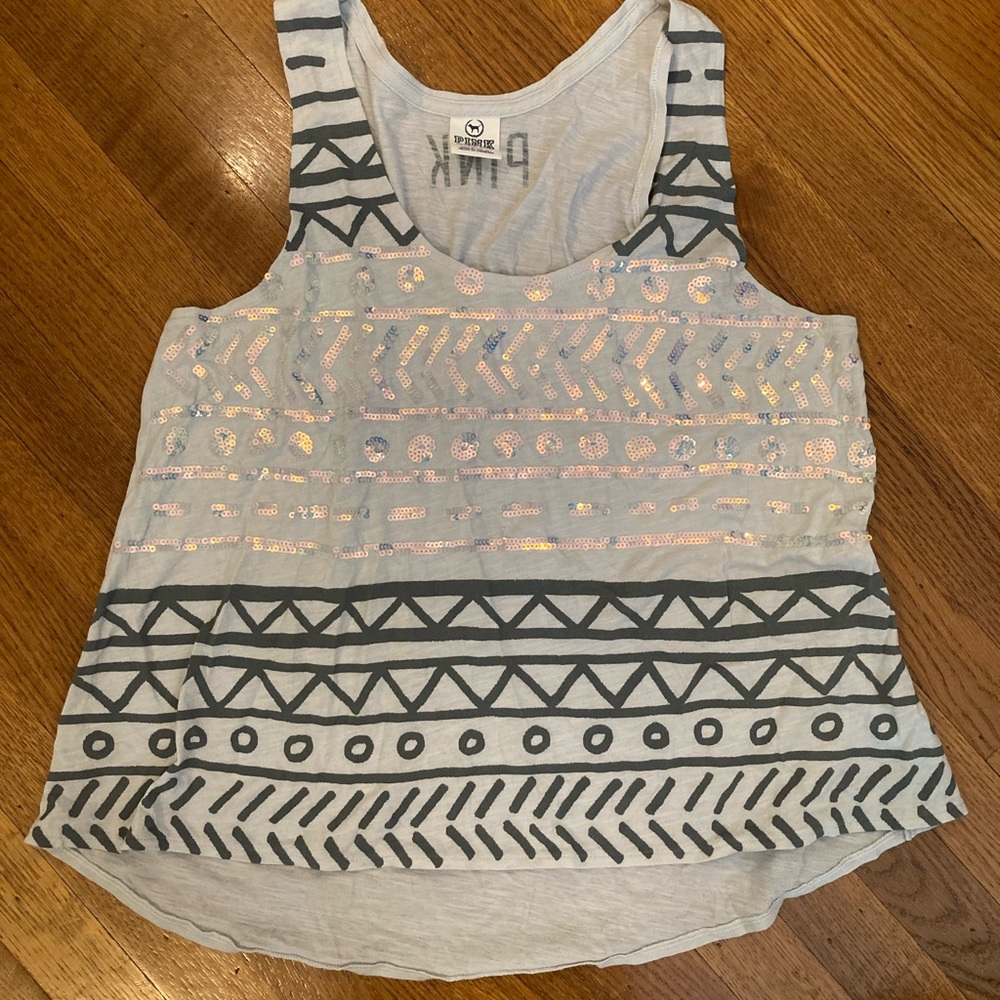 PINK Victoria's Secret Light Gray Geometric Sequin Tank